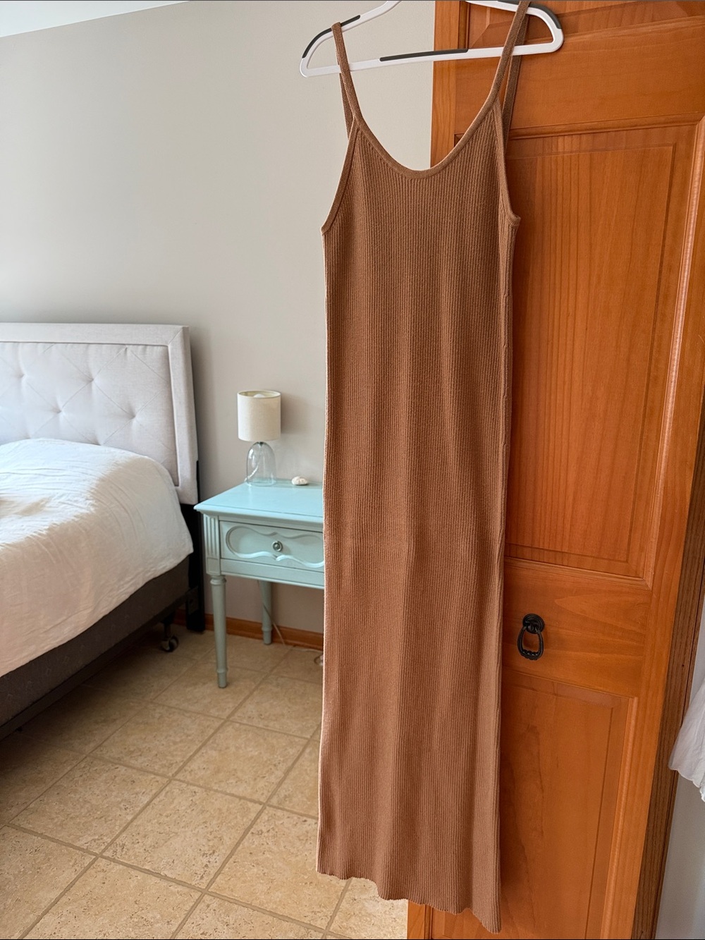 First Rite Ribbed Maxi Slip Dress in Warm Brown